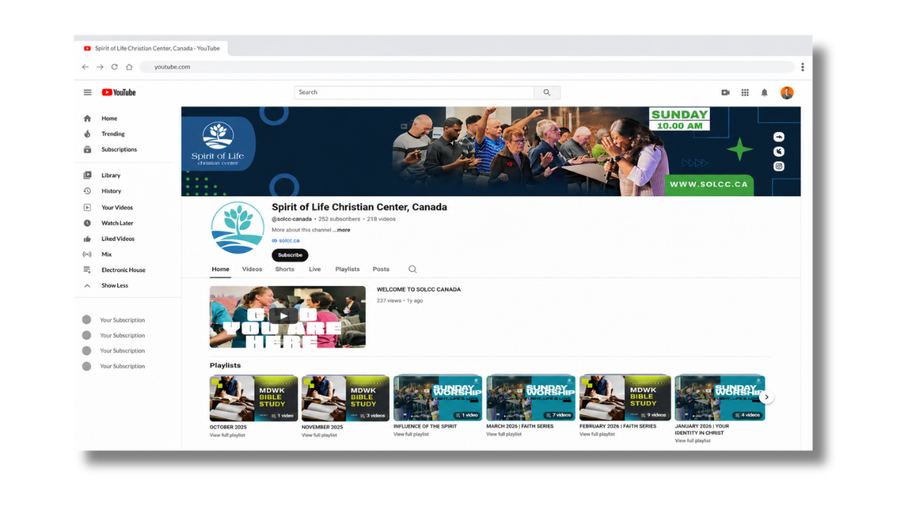 Spirit of Life services on YouTube